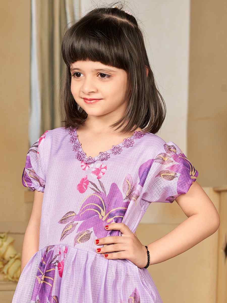Purple Kota Checks Printed Casual Festival Salwars Girls Wear