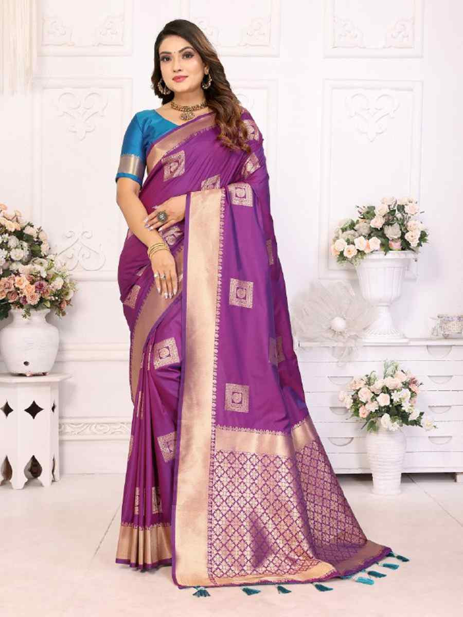 Purple Lichi Soft Silk Handwoven Festival Wedding Fancy Heavy Border Saree
