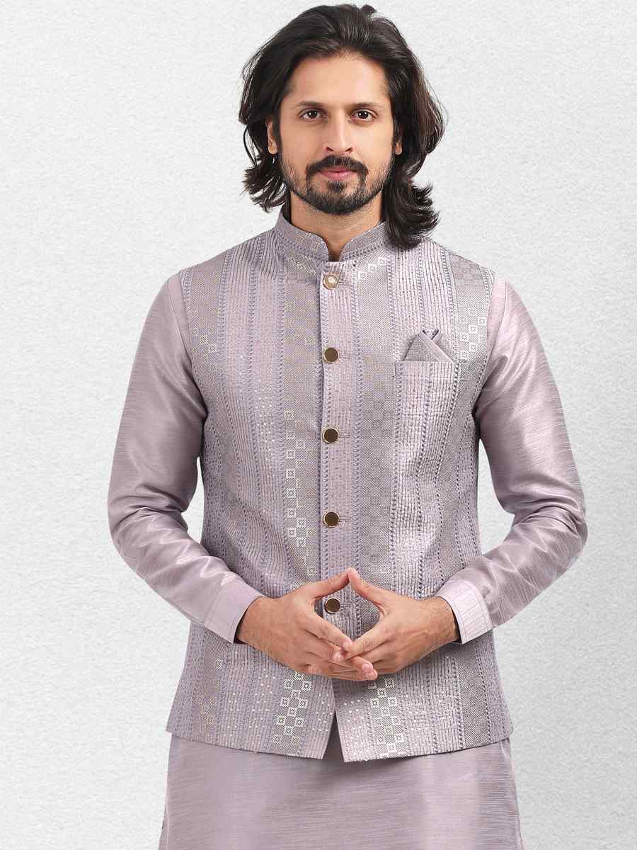 Purple Light Art Banarasi Silk Woven Festival Wedding Kurta