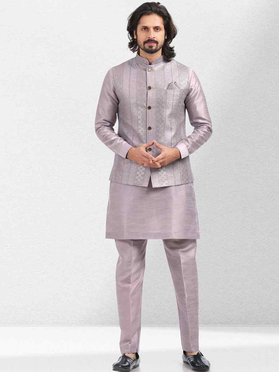 Purple Light Art Banarasi Silk Woven Festival Wedding Kurta