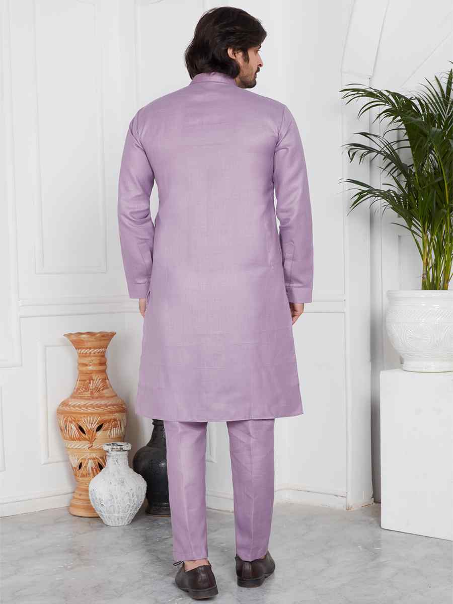 Purple Linen Cotton Printed Festival Casual Kurta