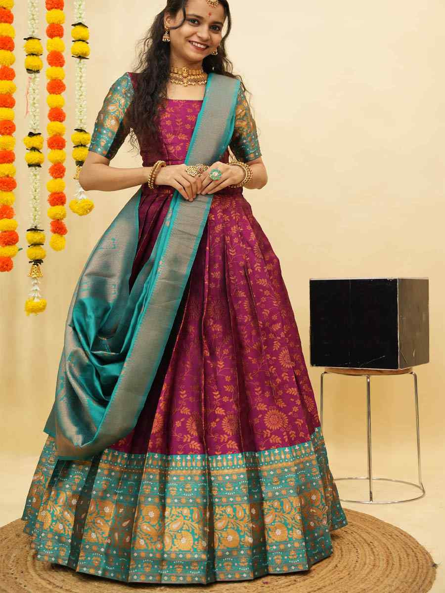 Purple Litchi Silk Printed And Handwoven Party Reception Wedding Lehenga Choli