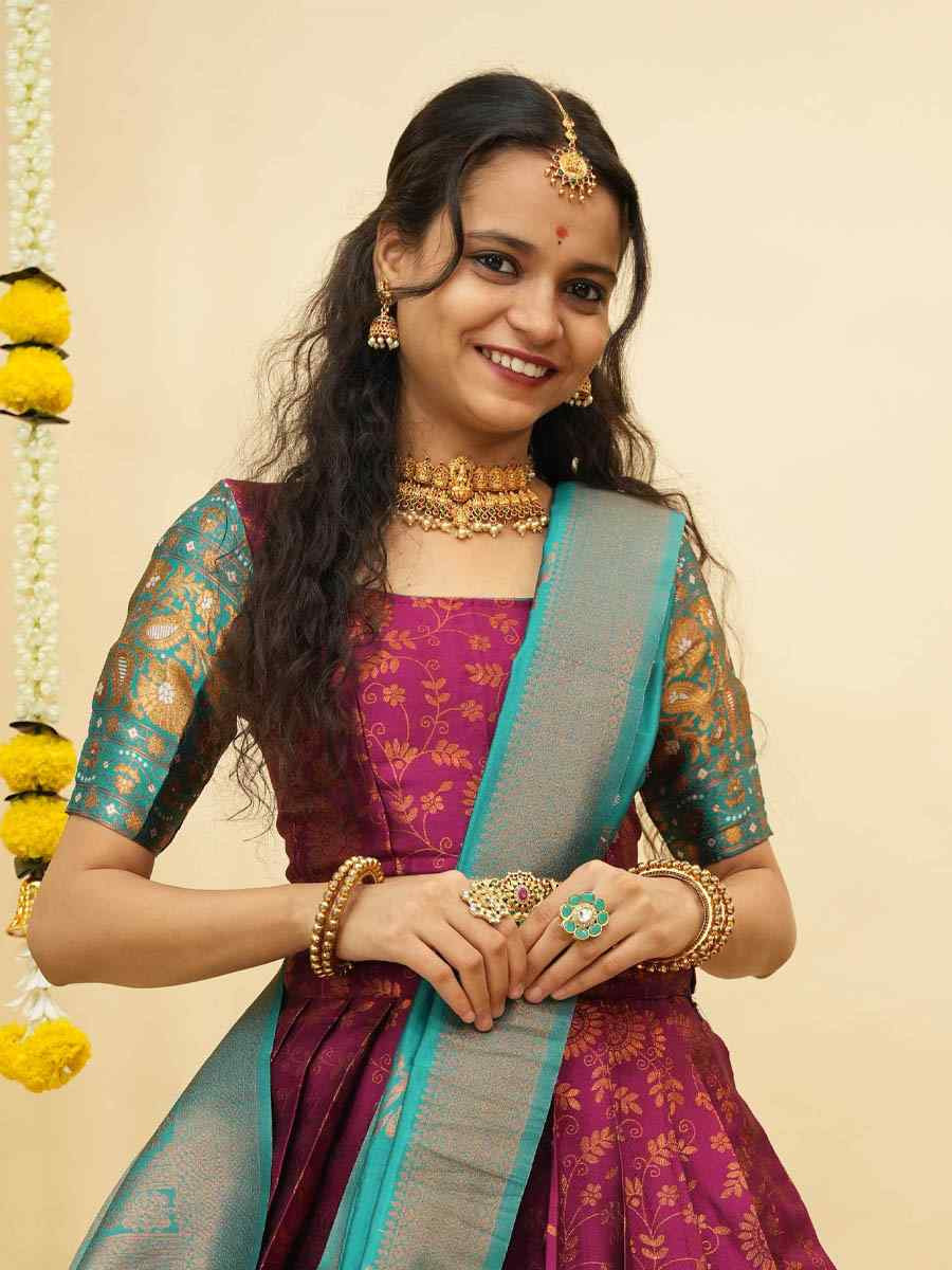 Purple Litchi Silk Printed And Handwoven Party Reception Wedding Lehenga Choli