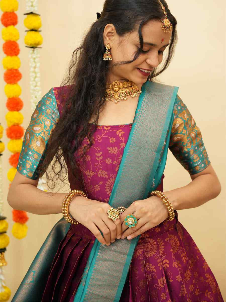 Purple Litchi Silk Printed And Handwoven Party Reception Wedding Lehenga Choli