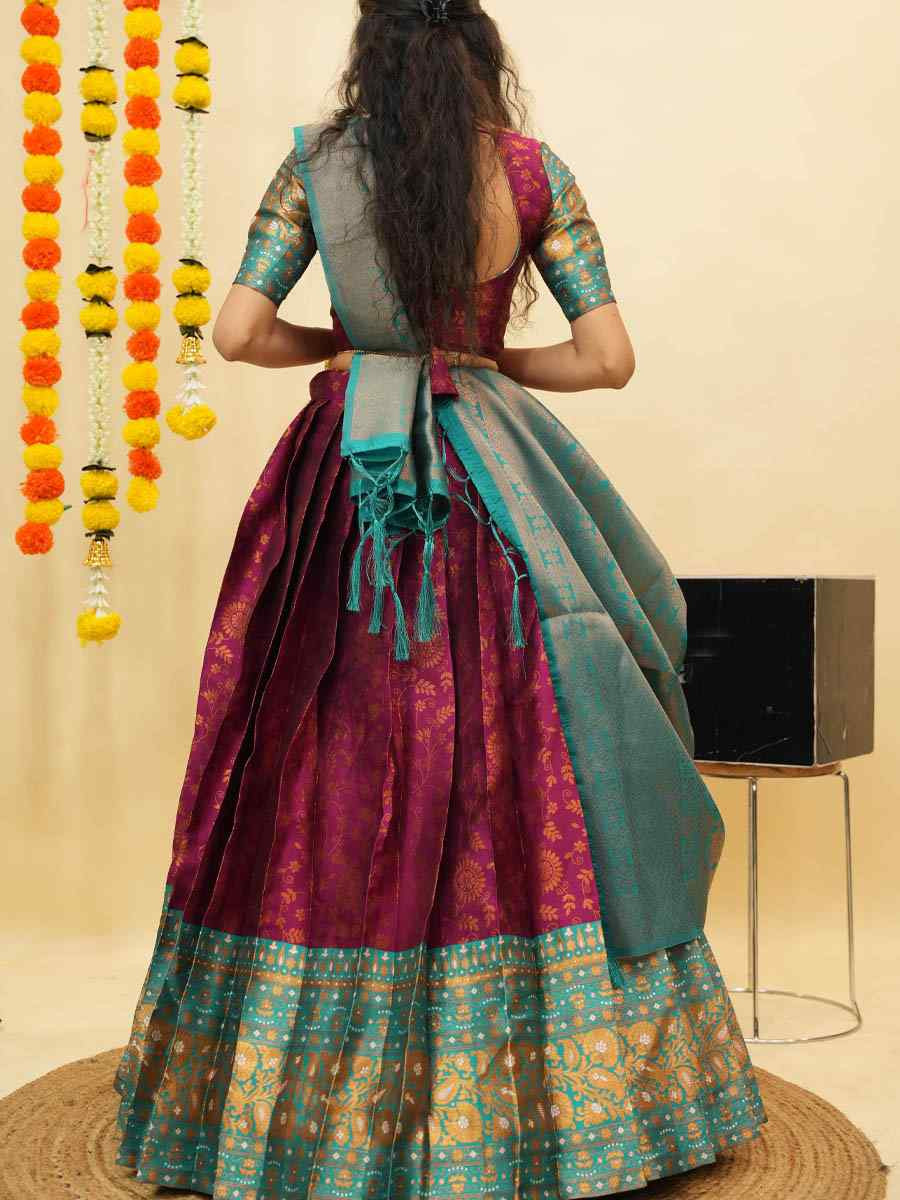 Purple Litchi Silk Printed And Handwoven Party Reception Wedding Lehenga Choli