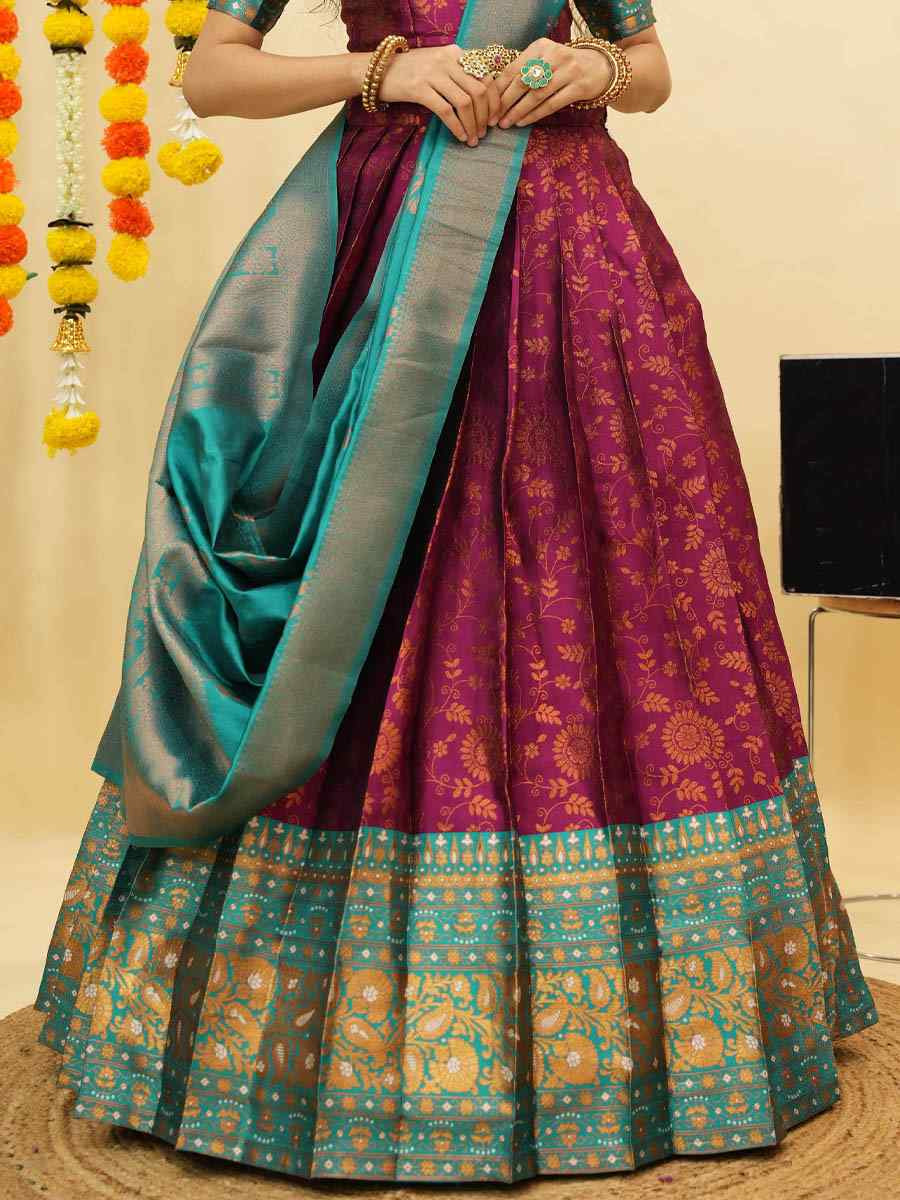 Purple Litchi Silk Printed And Handwoven Party Reception Wedding Lehenga Choli