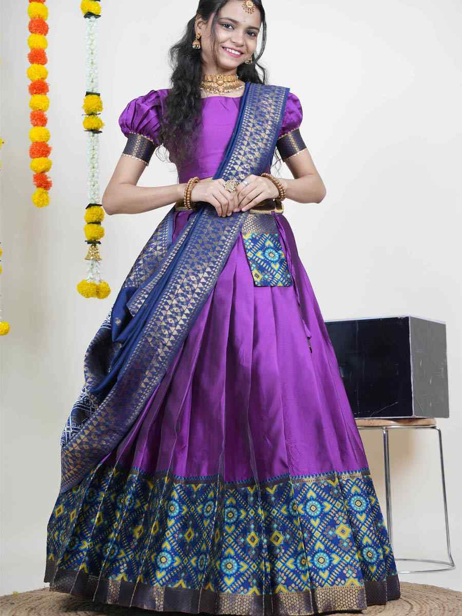 Purple Litchi Silk Printed And Handwoven Party Reception Wedding Lehenga Choli