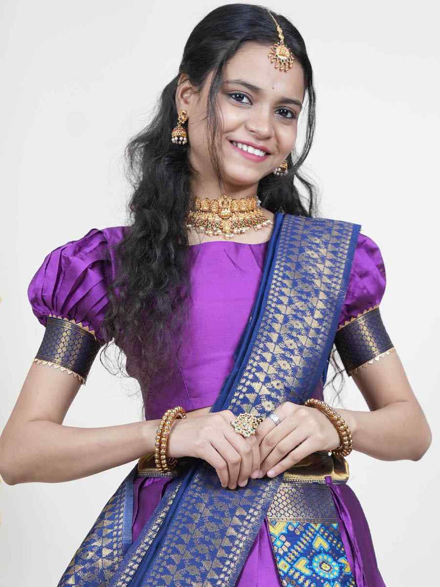 Purple Litchi Silk Printed And Handwoven Party Reception Wedding Lehenga Choli