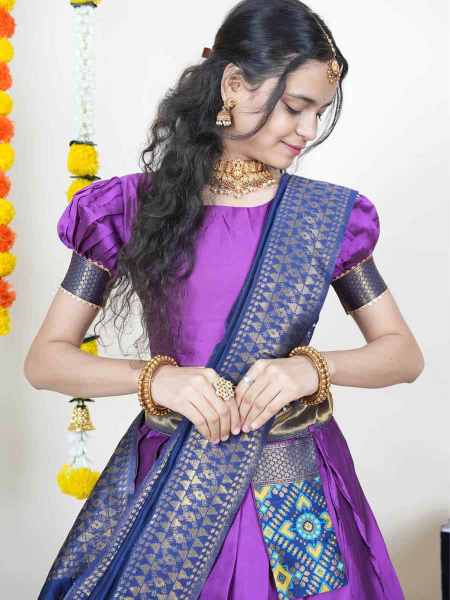 Purple Litchi Silk Printed And Handwoven Party Reception Wedding Lehenga Choli