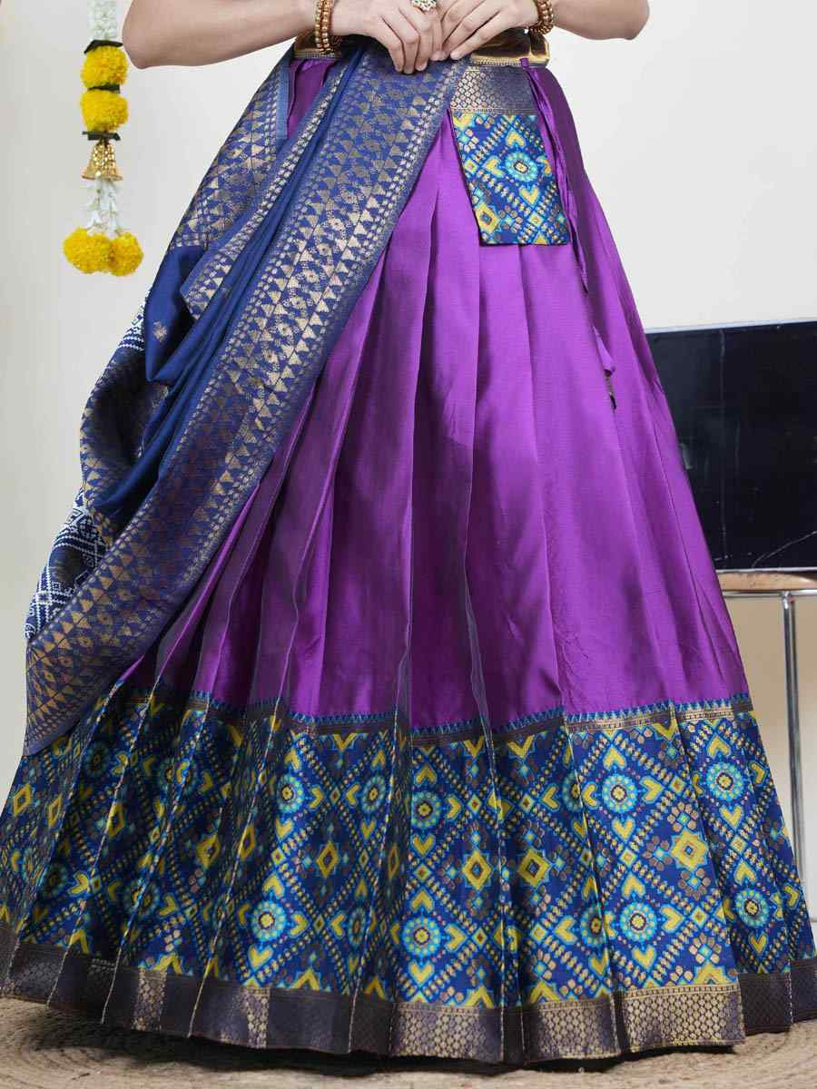 Purple Litchi Silk Printed And Handwoven Party Reception Wedding Lehenga Choli