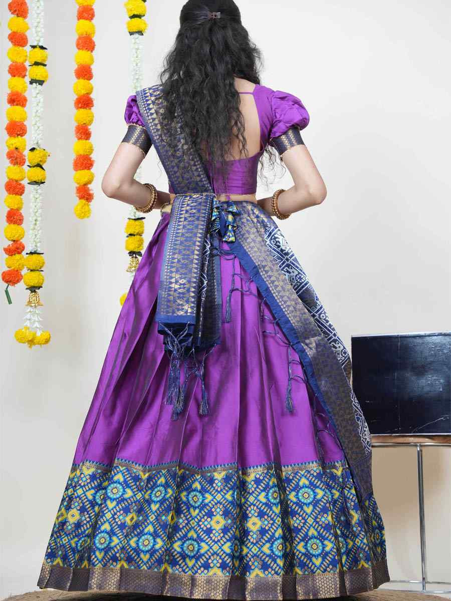 Purple Litchi Silk Printed And Handwoven Party Reception Wedding Lehenga Choli