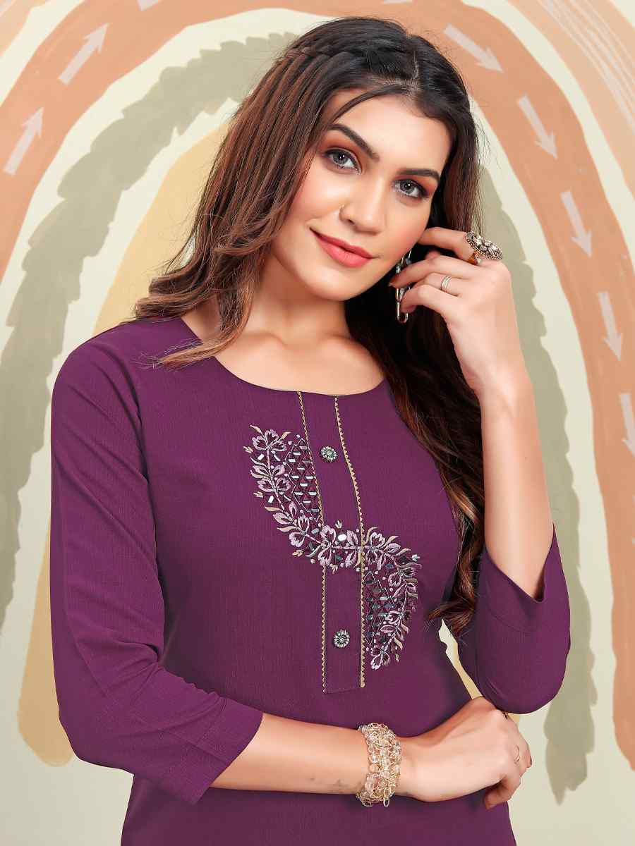 Purple Maaza Cotton Embroidered Festival Casual Kurti