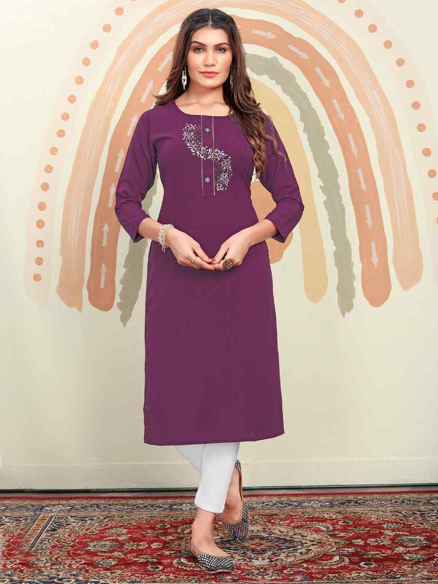 Purple Maaza Cotton Embroidered Festival Casual Kurti