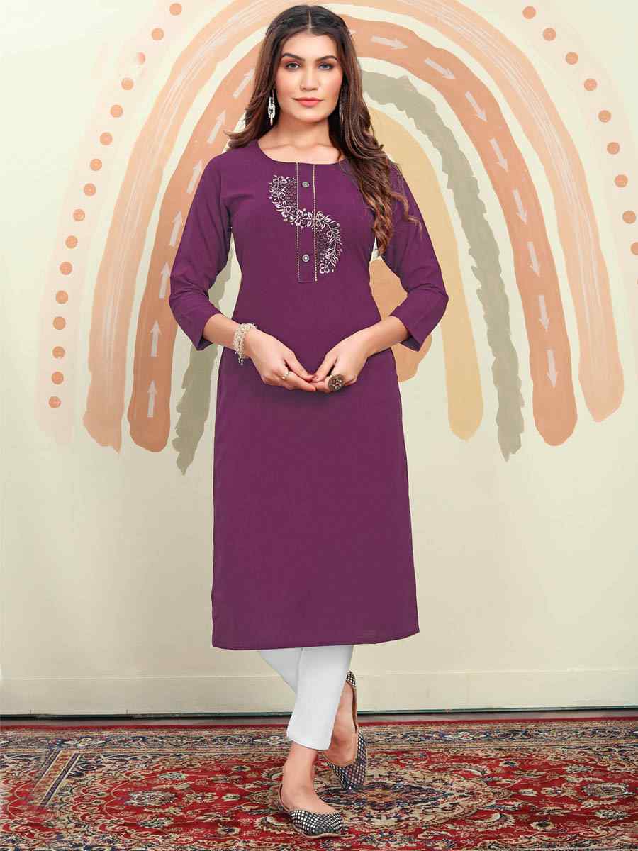 Purple Maaza Cotton Embroidered Festival Casual Kurti