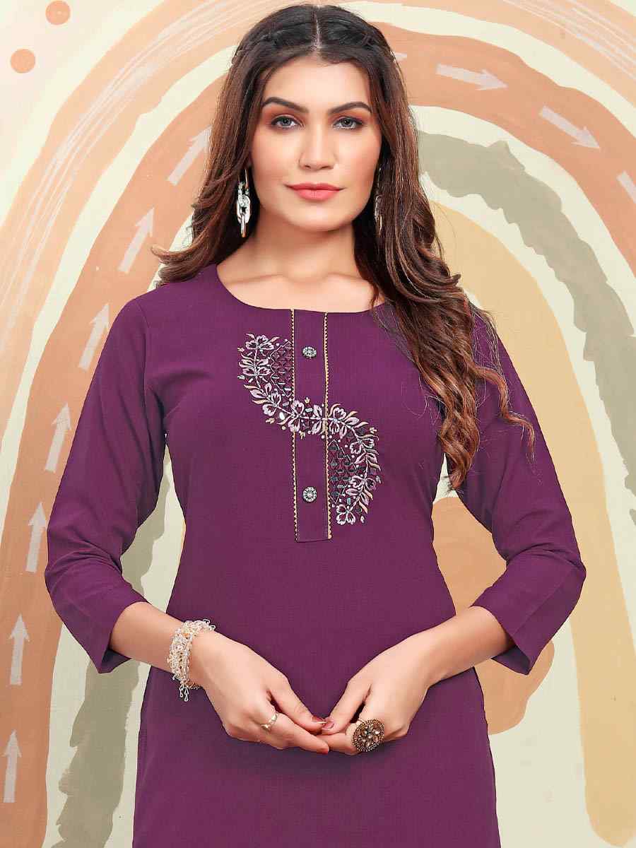 Purple Maaza Cotton Embroidered Festival Casual Kurti