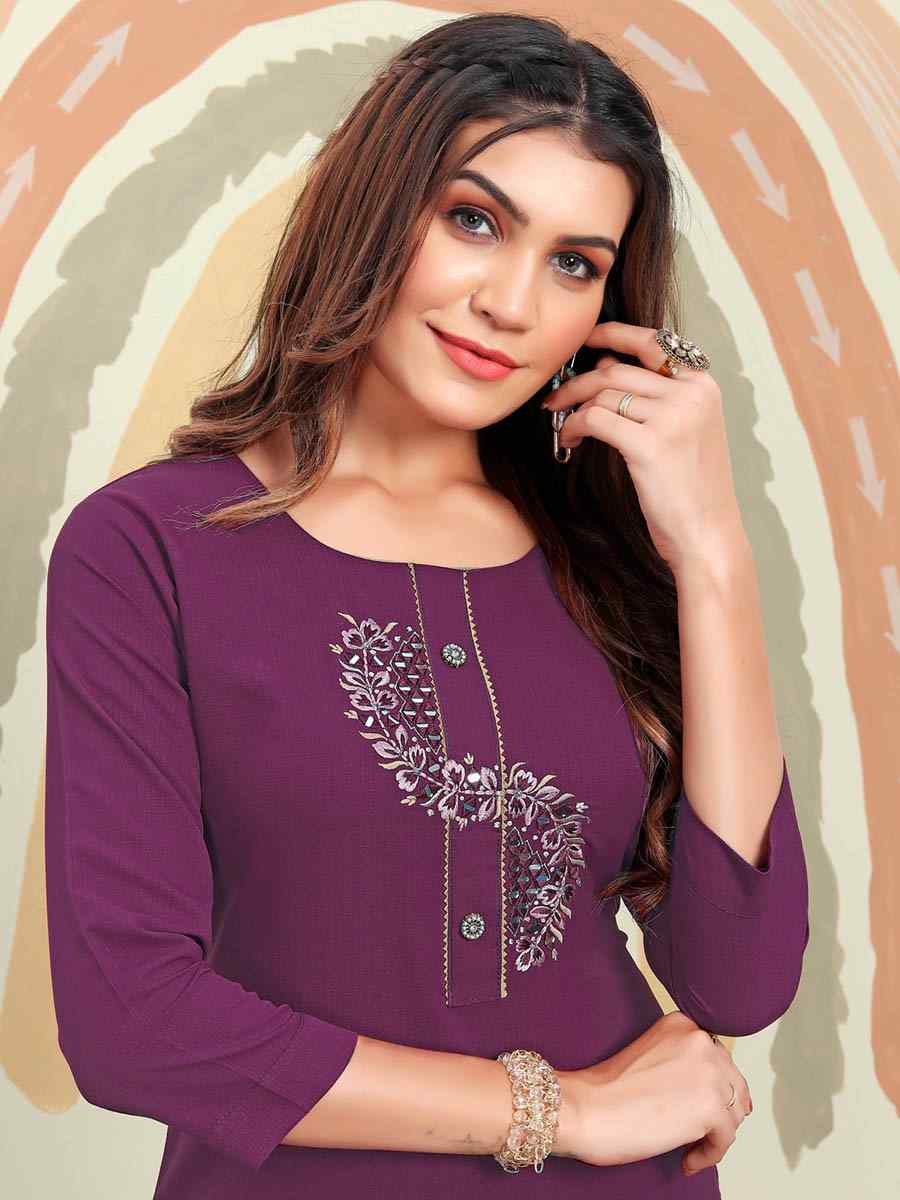 Purple Maaza Cotton Embroidered Festival Casual Kurti