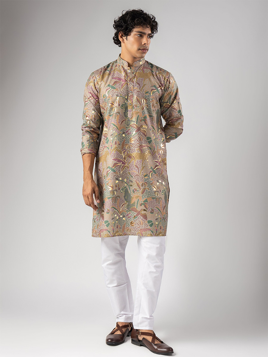 Purple Magnet Printed Wedding Festival Party Wear Casual Mens Kurta