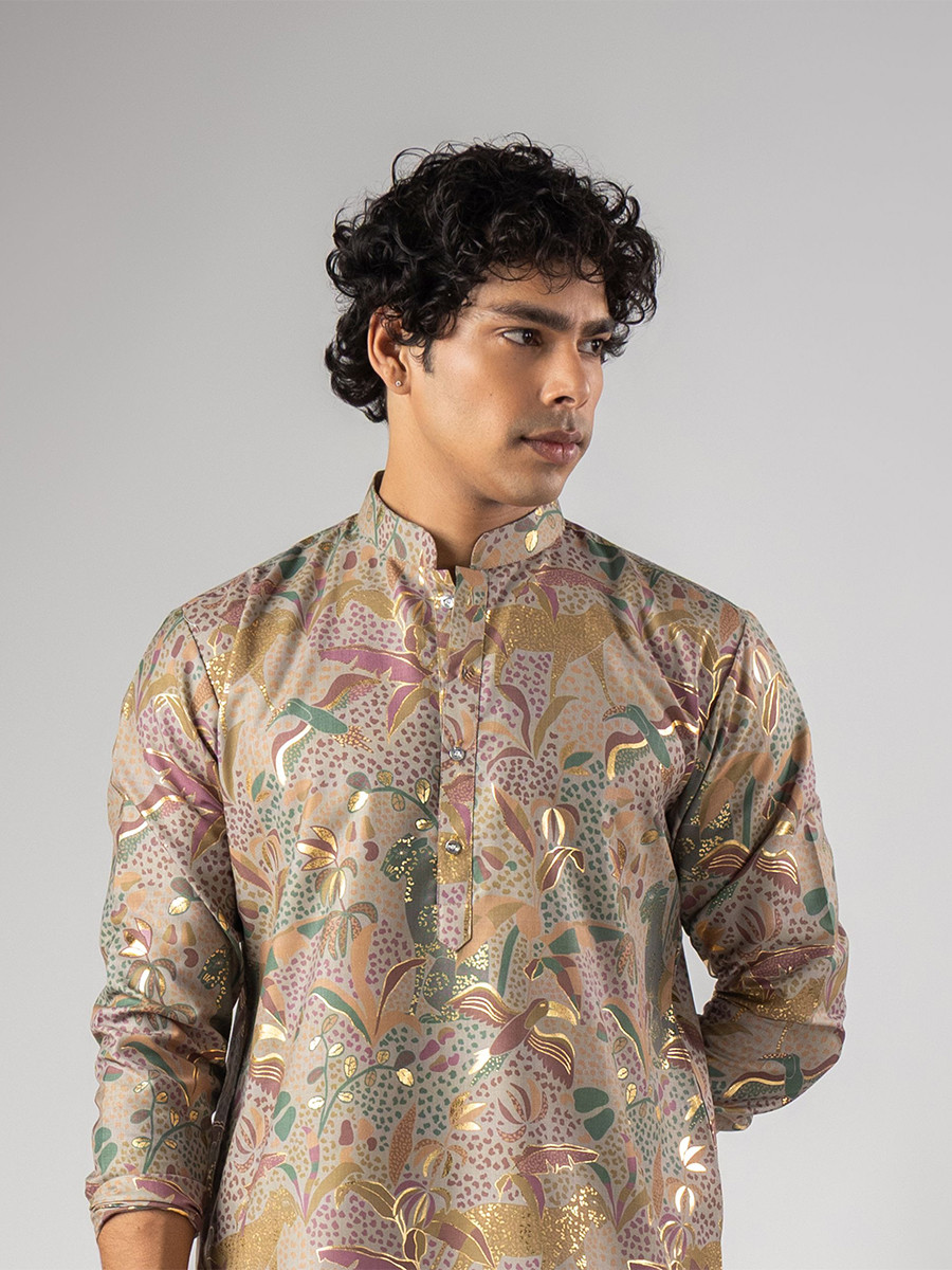 Purple Magnet Printed Wedding Festival Party Wear Casual Mens Kurta