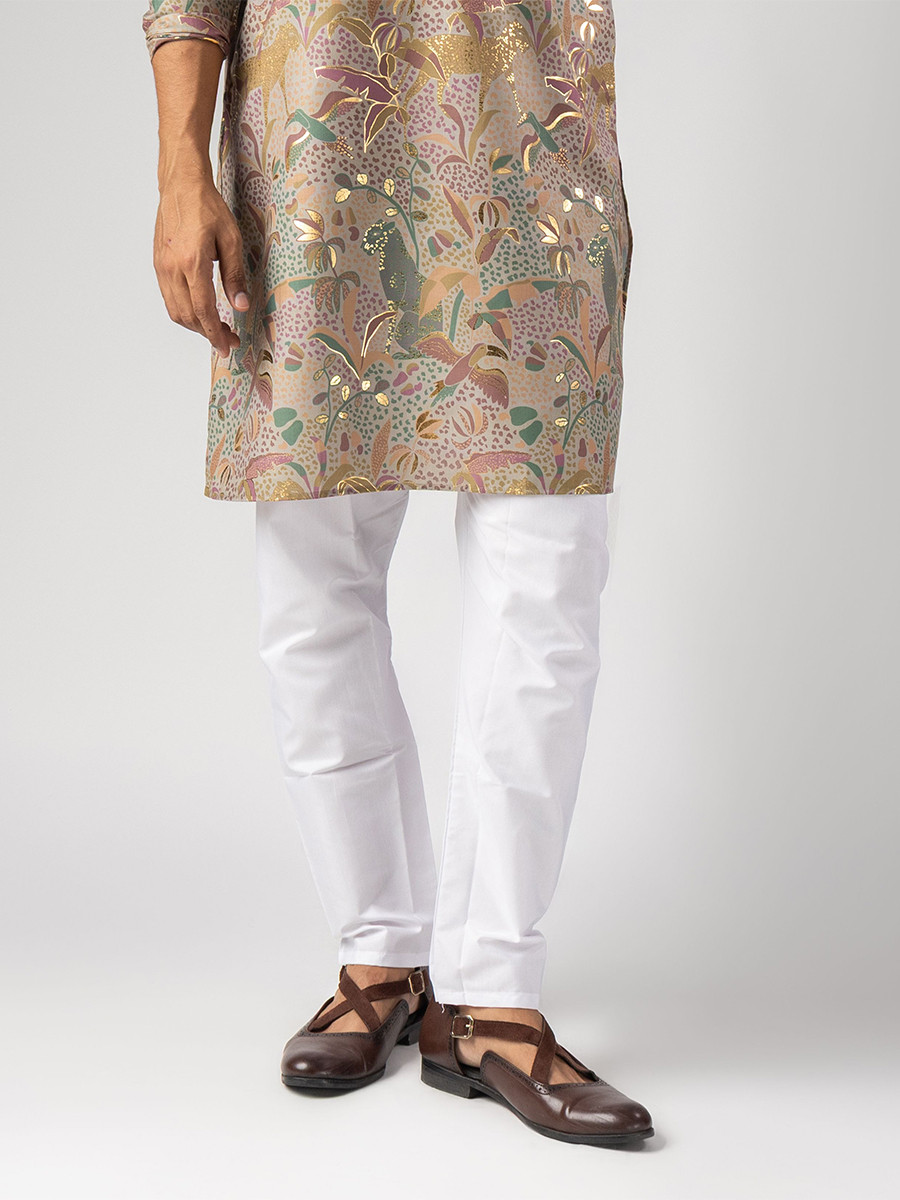 Purple Magnet Printed Wedding Festival Party Wear Casual Mens Kurta