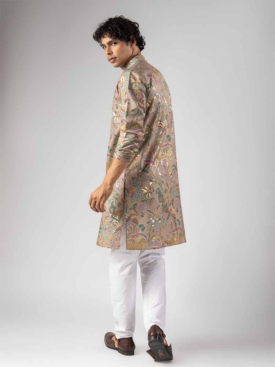 Purple Magnet Printed Wedding Festival Party Wear Casual Mens Kurta