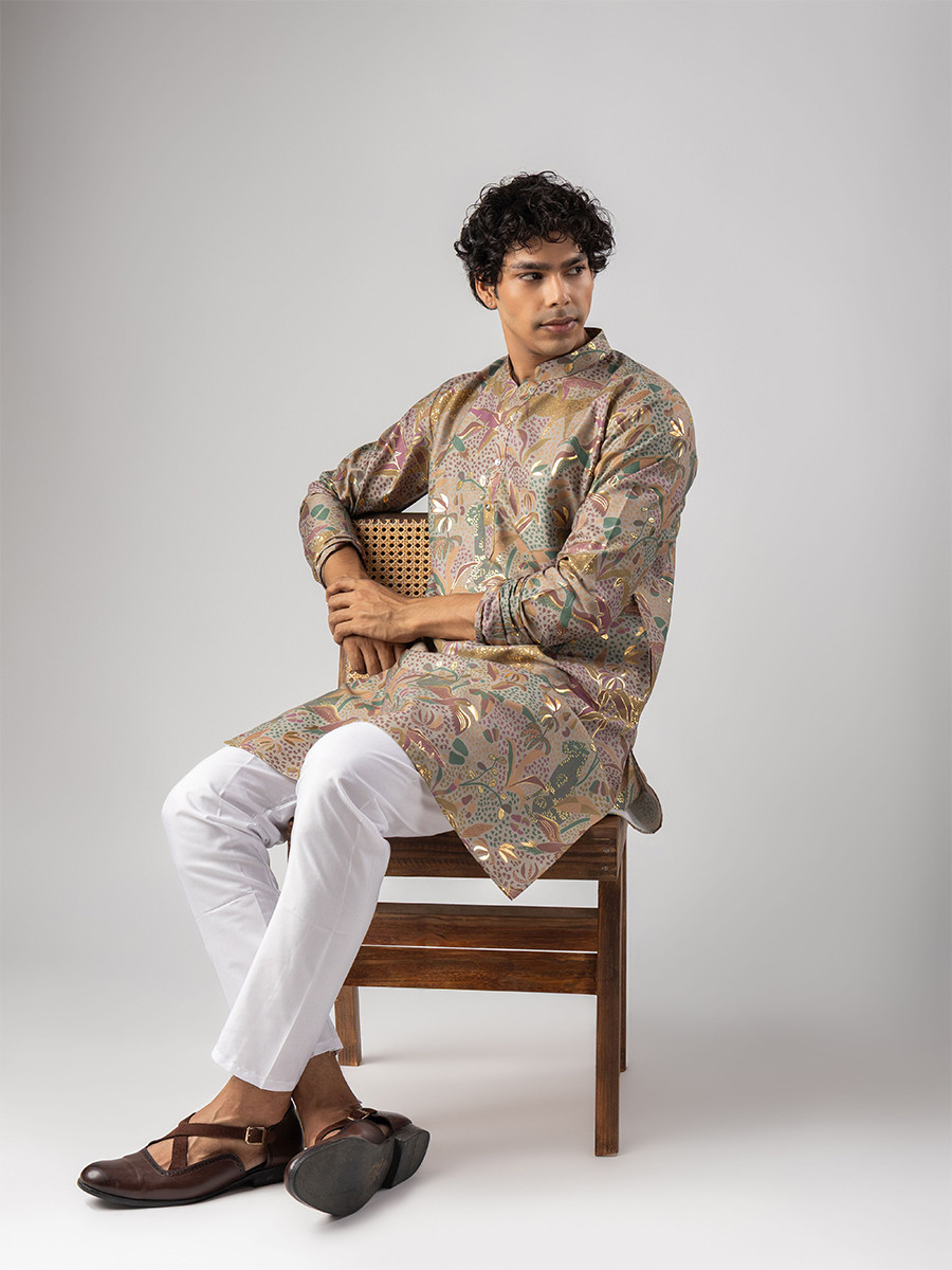 Purple Magnet Printed Wedding Festival Party Wear Casual Mens Kurta