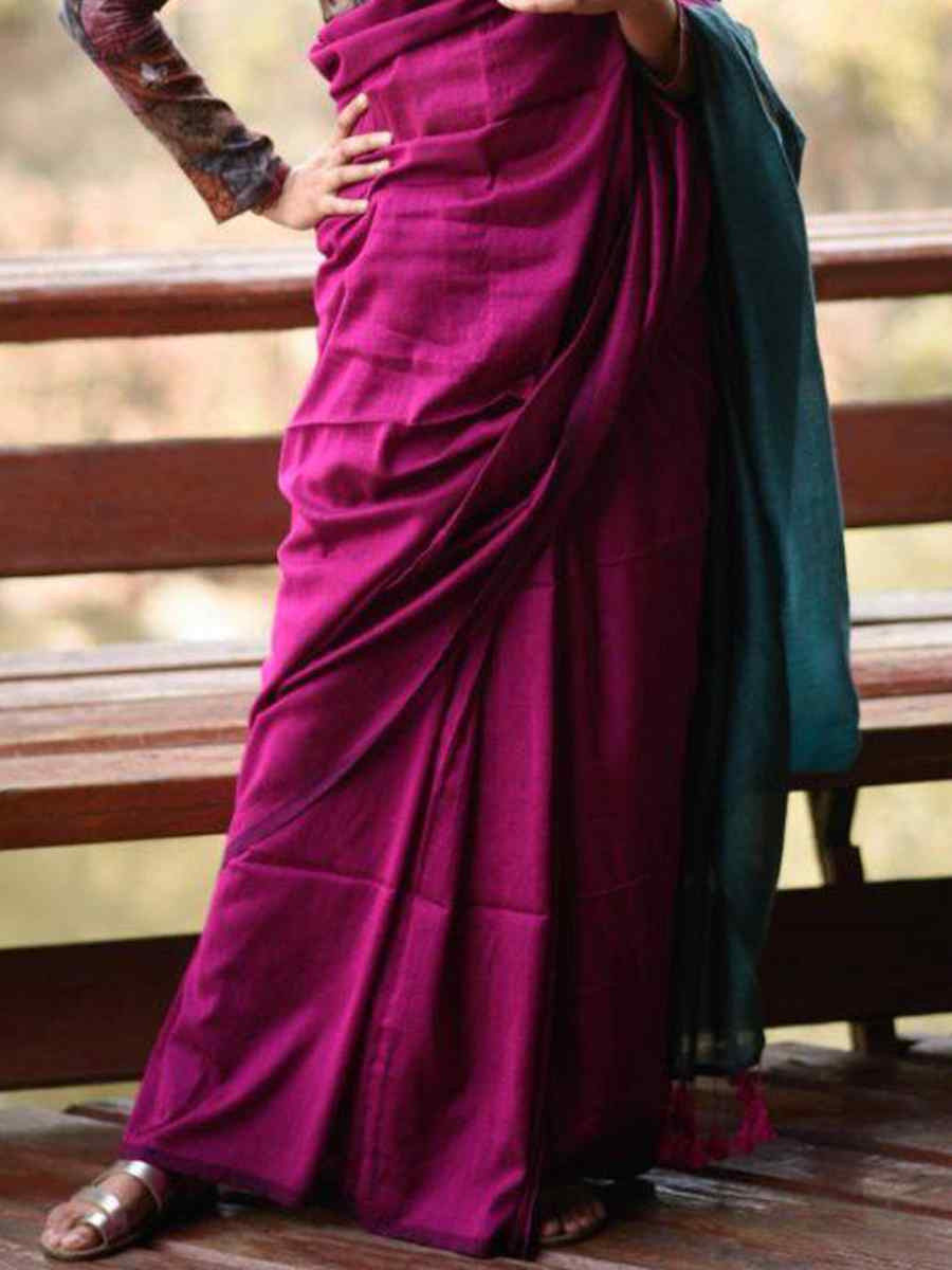 Purple Mal Cotton Plain Casual Party Festival Wedding Fancy Classic Style Sarees