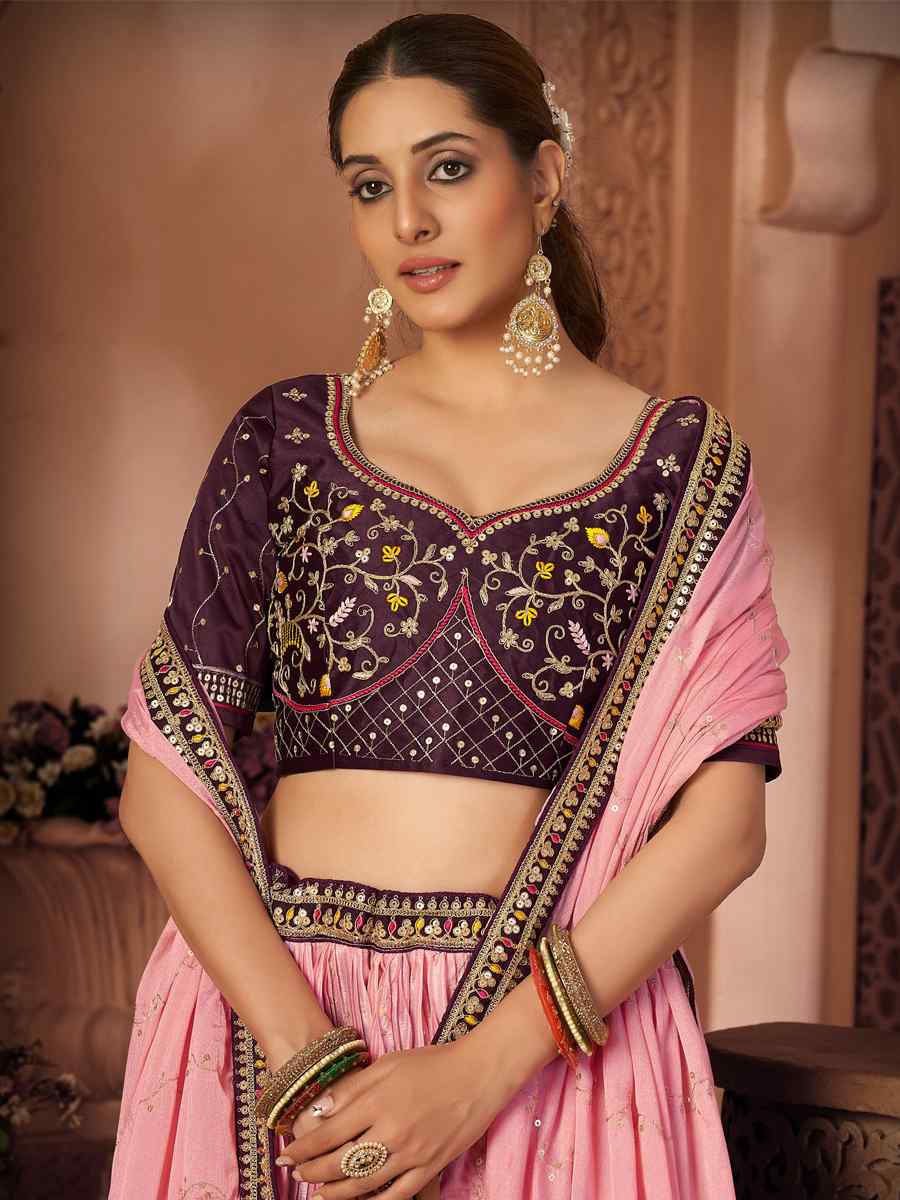 Purple Malai Satin Embroidered Festival Wedding Heavy Border Lehenga Choli