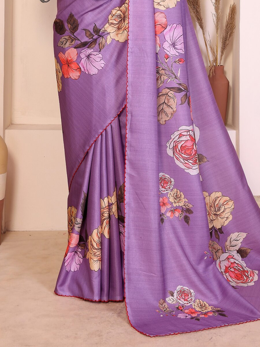 Purple Manipuri Digital Printed Wedding Reception Party Festival Casual Heavy Border Sarees