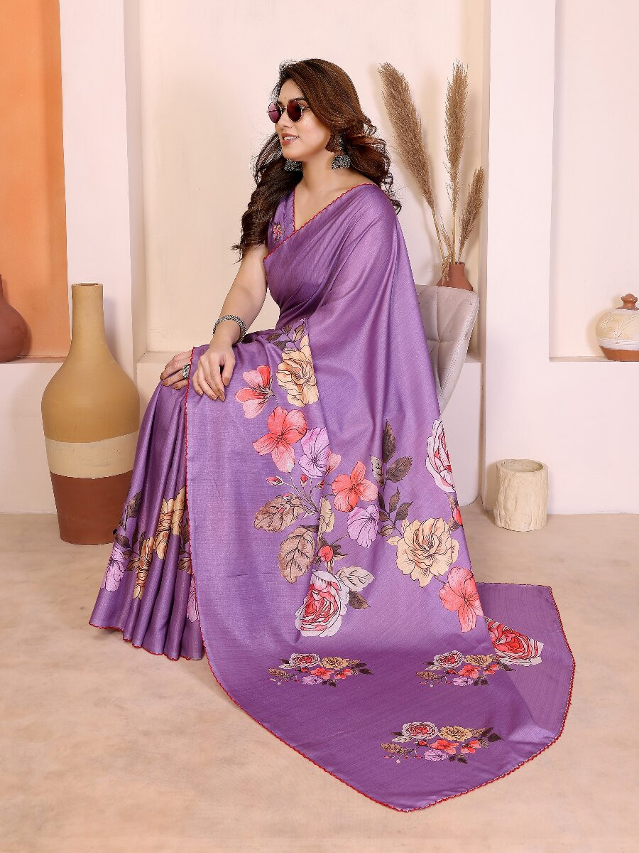 Purple Manipuri Digital Printed Wedding Reception Party Festival Casual Heavy Border Sarees