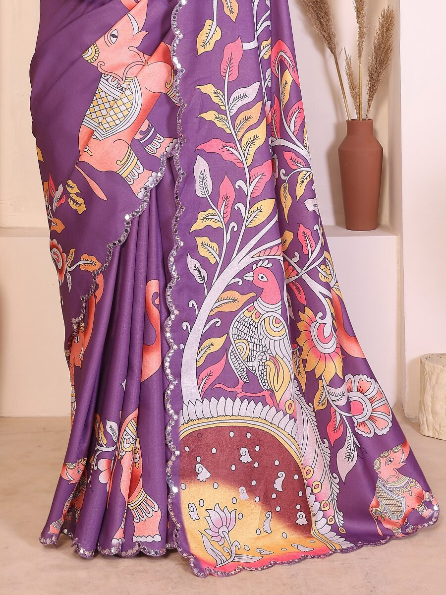 Purple Manipuri Digital Printed Wedding Reception Party Festival Casual Heavy Border Sarees