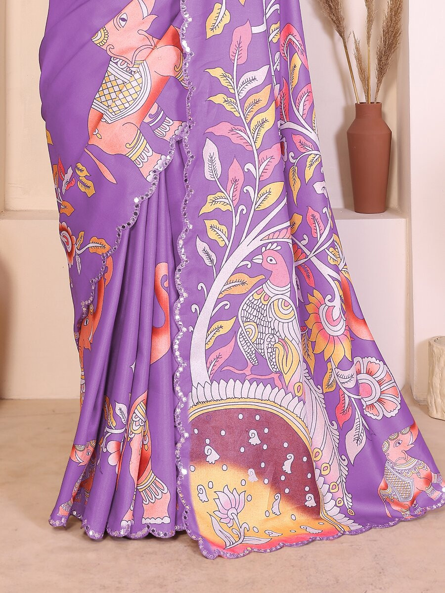 Purple Manipuri Digital Printed Wedding Reception Party Festival Casual Heavy Border Sarees