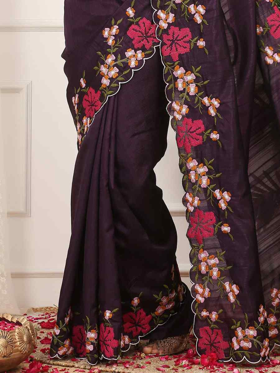 Purple Manipuri Silk Embroidery Casual Reception Festival Wedding Fancy Heavy Border Sarees