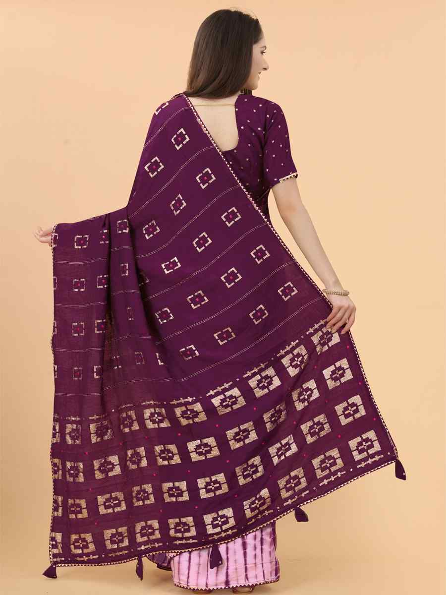 Purple Modal Viscose Silk Printed Party Festival Contemporary Saree