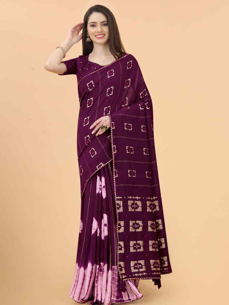 Purple Modal Viscose Silk Printed Party Festival Contemporary Saree
