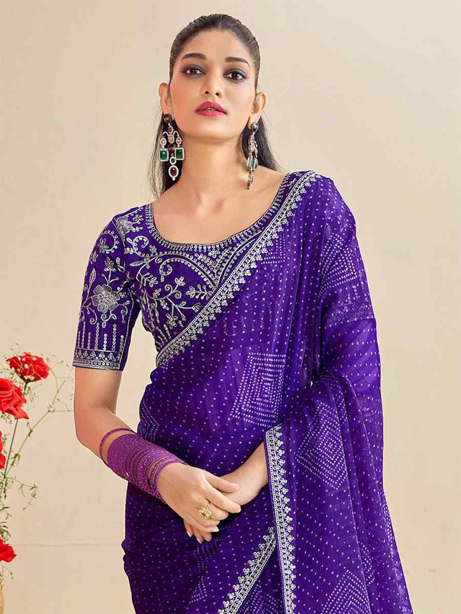 Purple Moss Chiffon Embroidery Party Bridal Reception Festival Wedding Fancy Heavy Border Saree