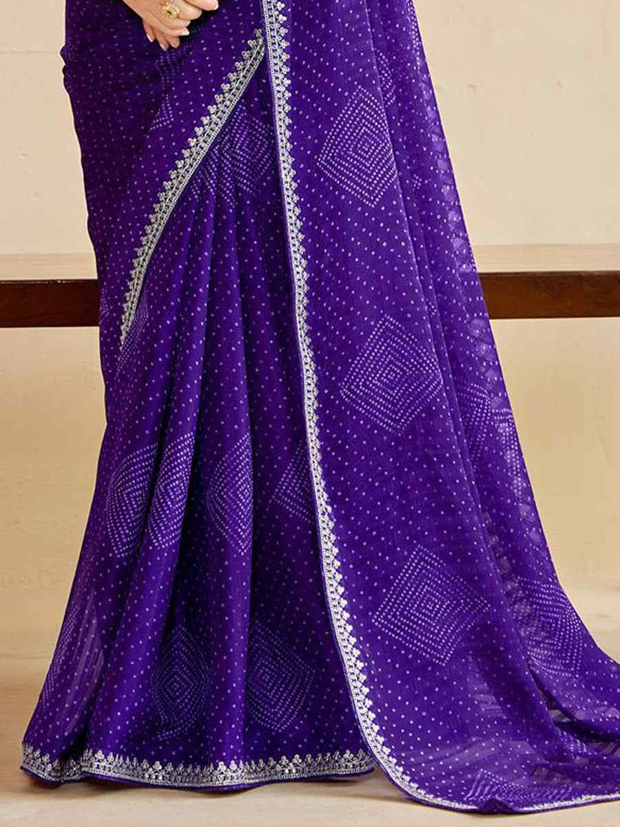 Purple Moss Chiffon Embroidery Party Bridal Reception Festival Wedding Fancy Heavy Border Saree
