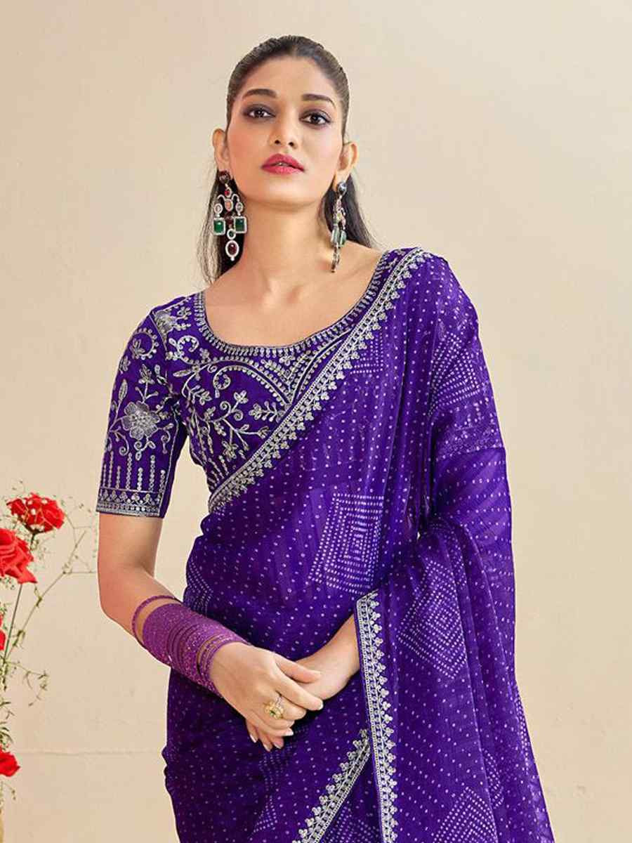 Purple Moss Chiffon Embroidery Party Bridal Reception Festival Wedding Fancy Heavy Border Saree