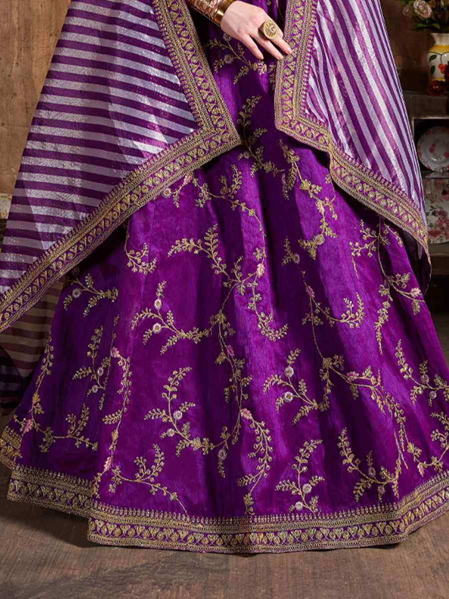 Purple Mulberry Silk Embroidered Wedding Reception Festival Heavy Border Lehenga Choli