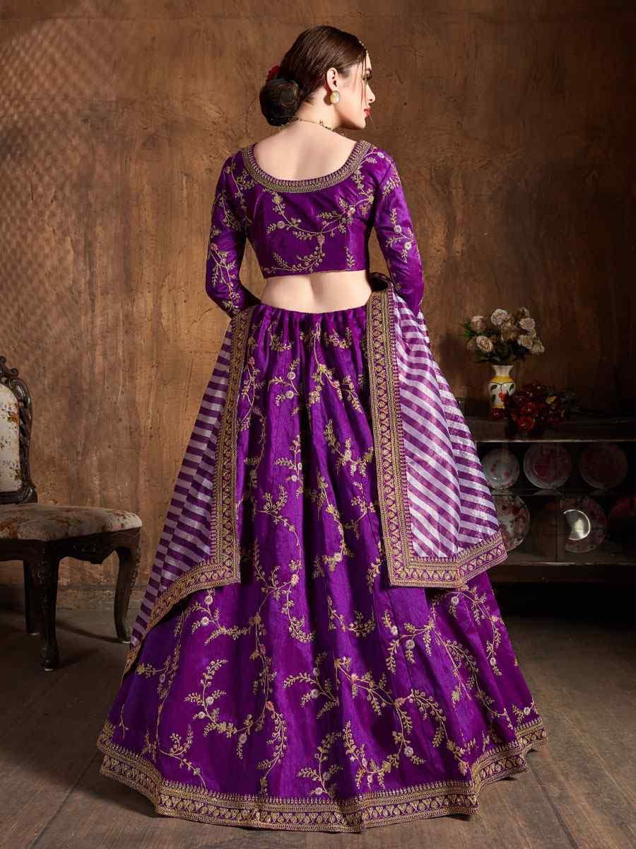 Purple Mulberry Silk Embroidered Wedding Reception Festival Heavy Border Lehenga Choli