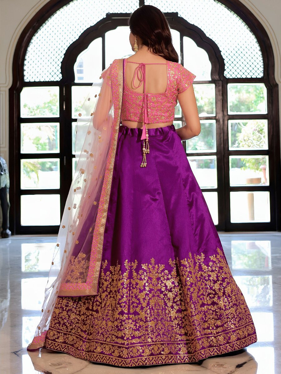 Purple Mulberry Silk Embroidery Sequins Zari Wedding Reception Party Festival Heavy Border Lehenga Choli