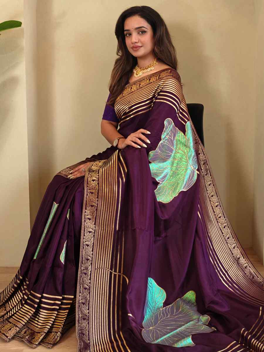 Purple Munga Silk Handwoven Festival Wedding Fancy Heavy Border Saree