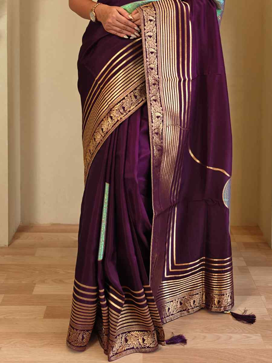 Purple Munga Silk Handwoven Festival Wedding Fancy Heavy Border Saree