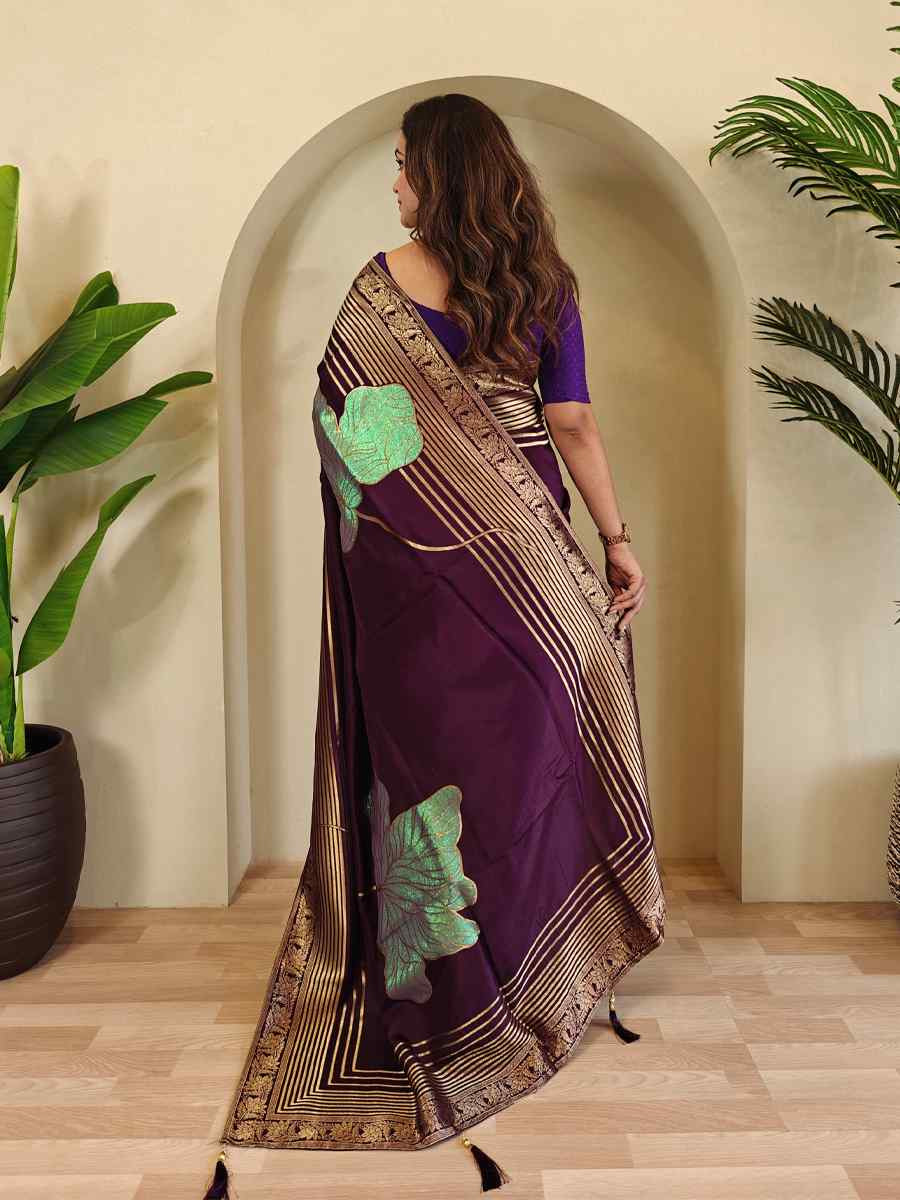 Purple Munga Silk Handwoven Festival Wedding Fancy Heavy Border Saree