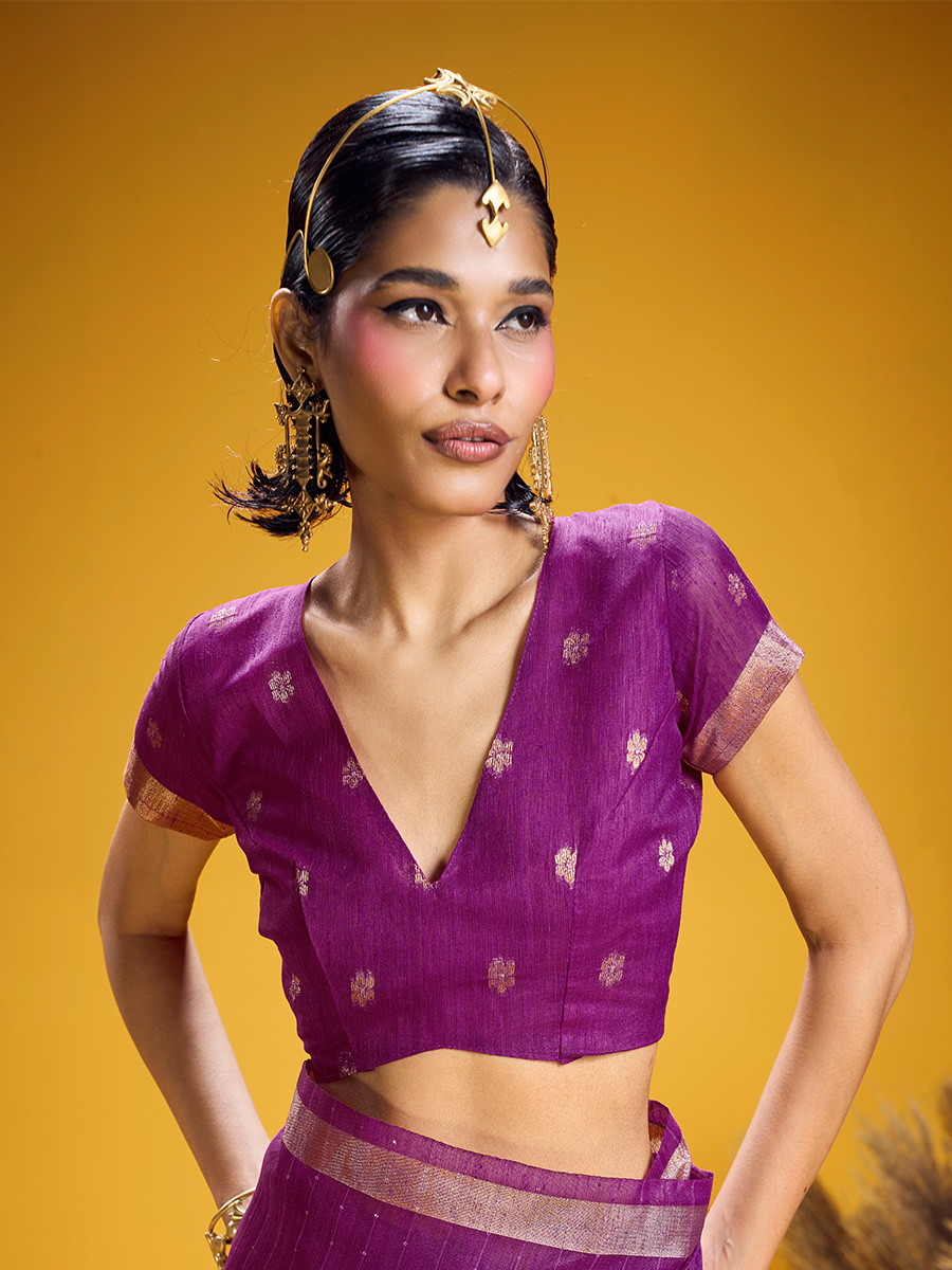 Purple Munga Silk Printed Zari Festival Wedding Party Fancy Reception Heavy Border Saree