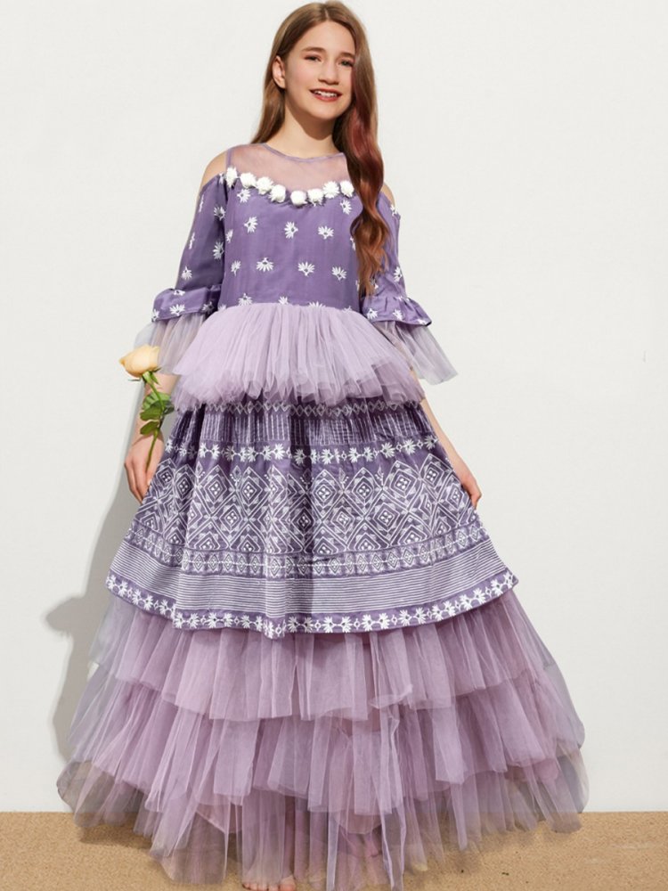Purple Muslin Soft Net Embroidered Festival Wedding Salwars Girls Wear