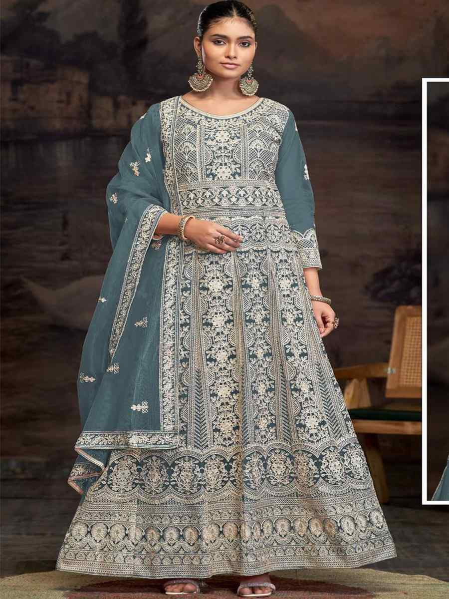 Purple Net Embroidered Festival Wedding Anarkali Salwar Kameez