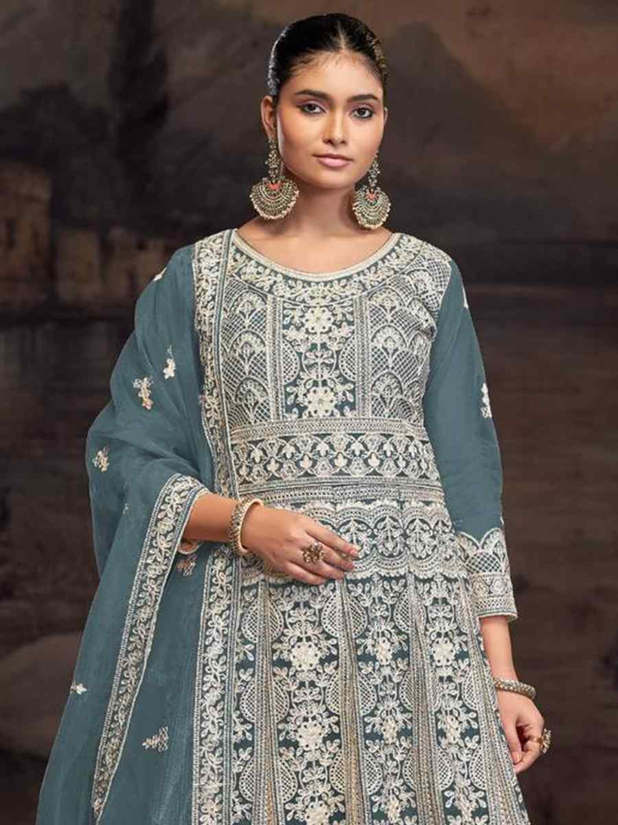 Purple Net Embroidered Festival Wedding Anarkali Salwar Kameez