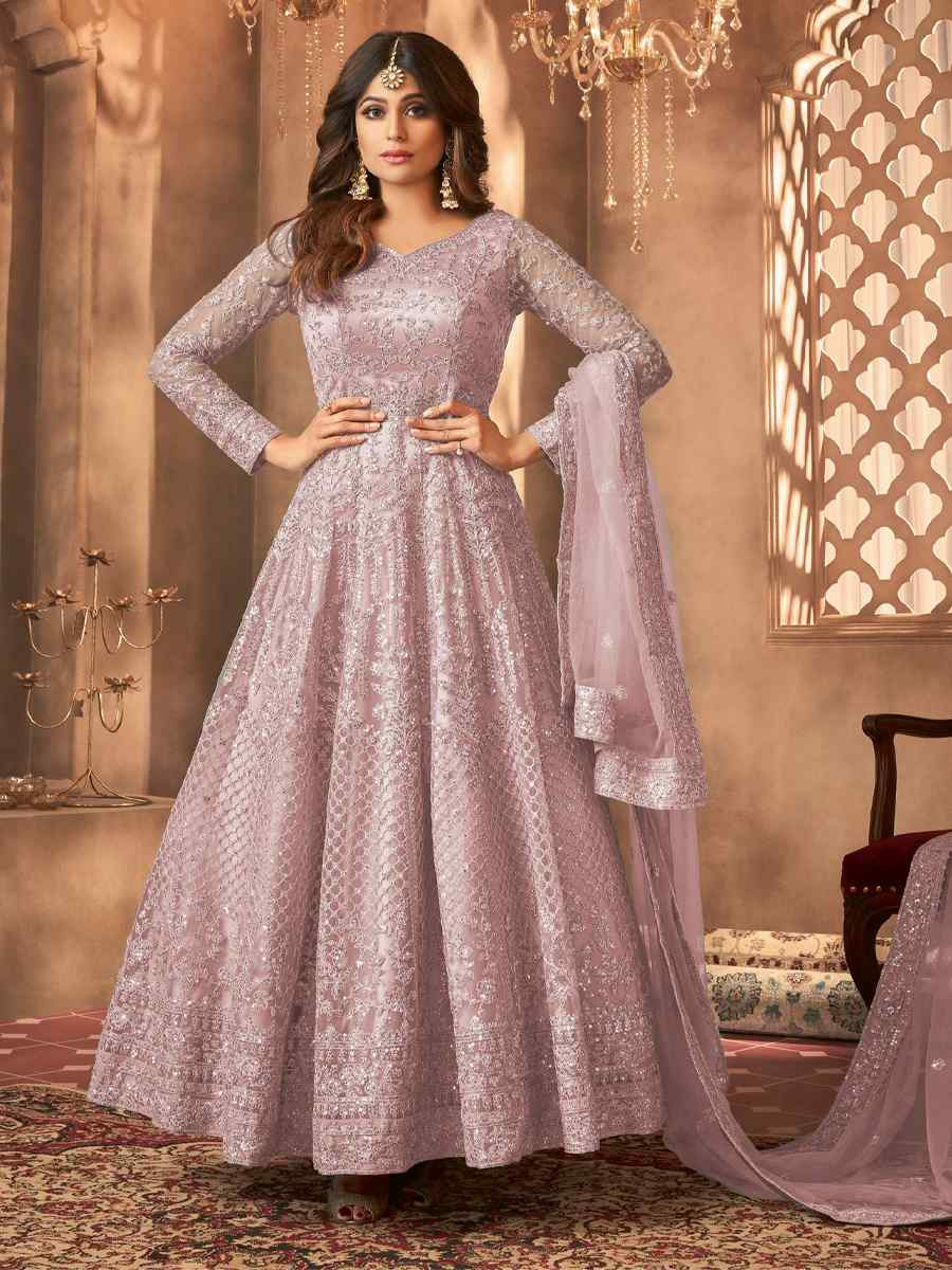 Purple Net Embroidered Festival Wedding Anarkali Salwar Kameez