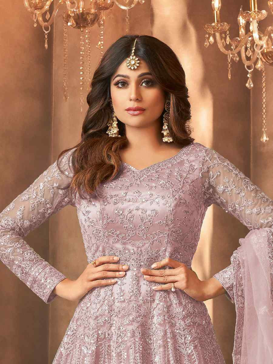 Purple Net Embroidered Festival Wedding Anarkali Salwar Kameez