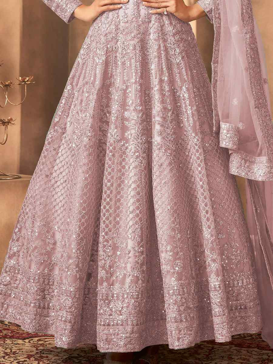 Purple Net Embroidered Festival Wedding Anarkali Salwar Kameez